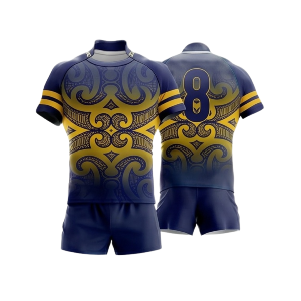 Rugby uniform ZS041 custom performance team kit jersey and shorts front and back view