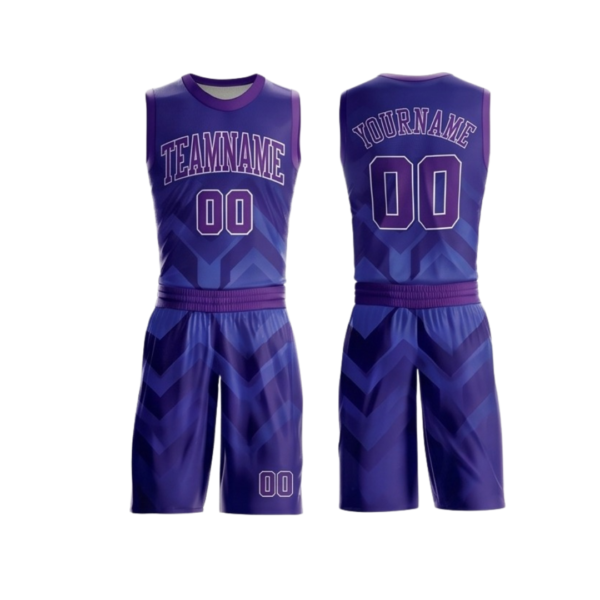 Basketball uniform ZS017 custom sublimated team kit jersey and shorts front and back view