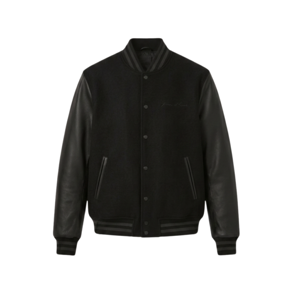Custom varsity jacket ZS137 wool body leather sleeves letterman style front view