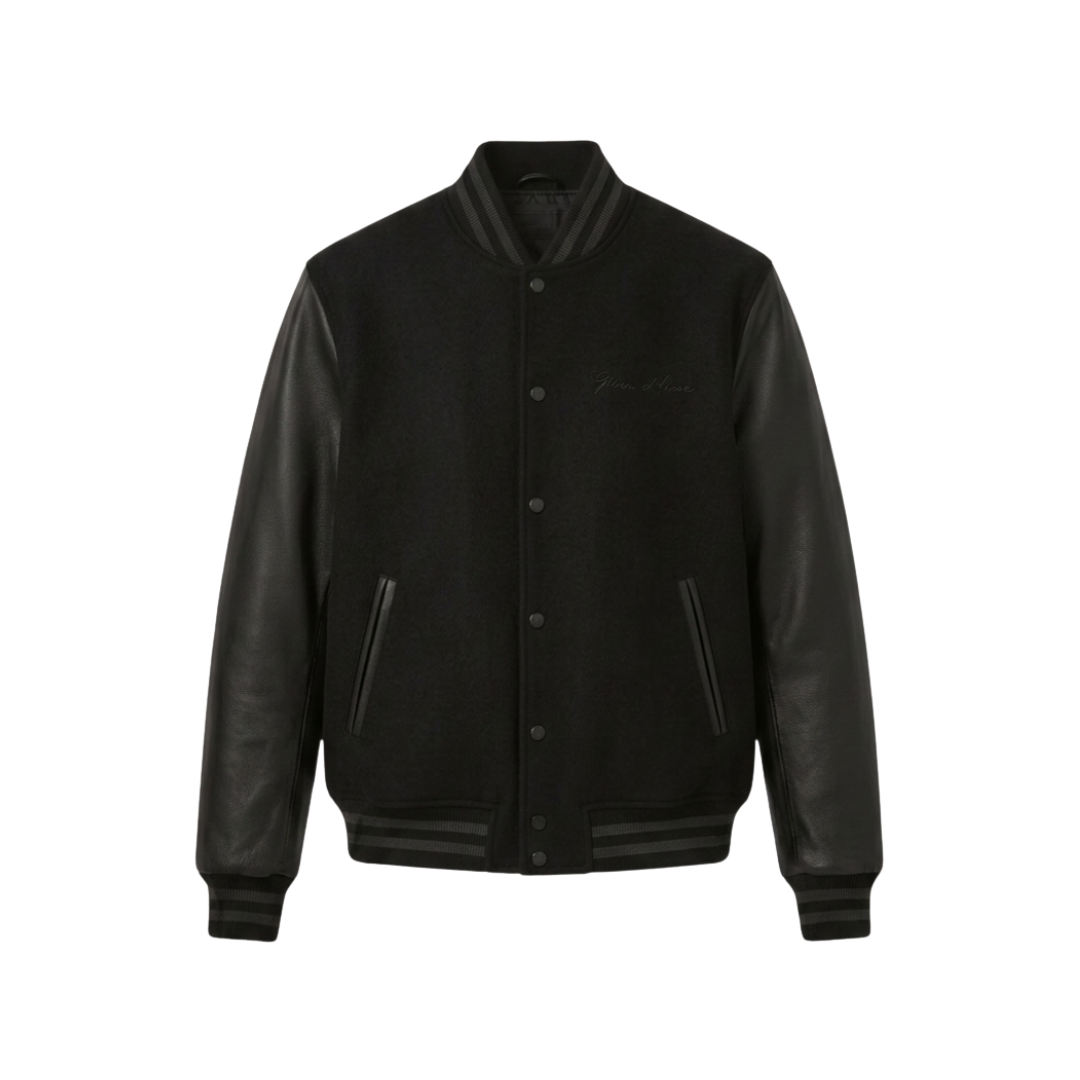 Custom varsity jacket ZS137 wool body leather sleeves letterman style front view