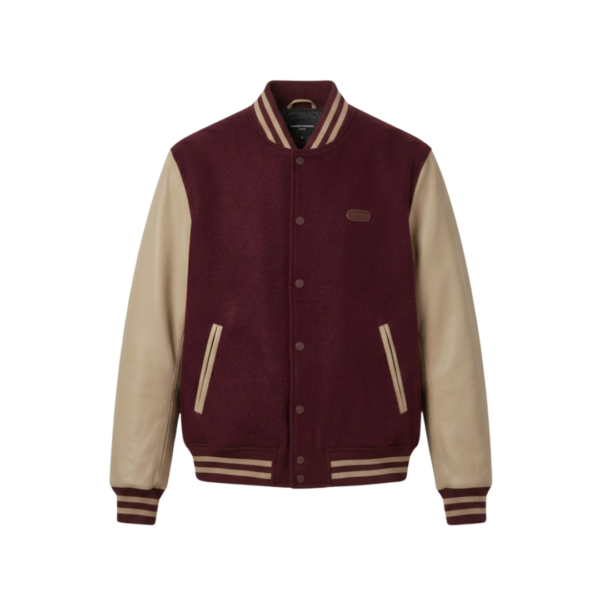 Custom varsity jacket ZS138 wool body leather sleeves letterman style front view