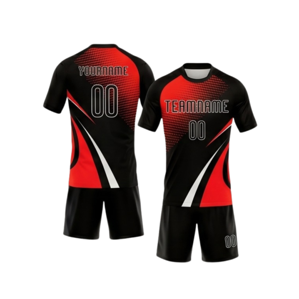 Custom volleyball uniform ZS027 sublimated team kit jersey and shorts front and back view