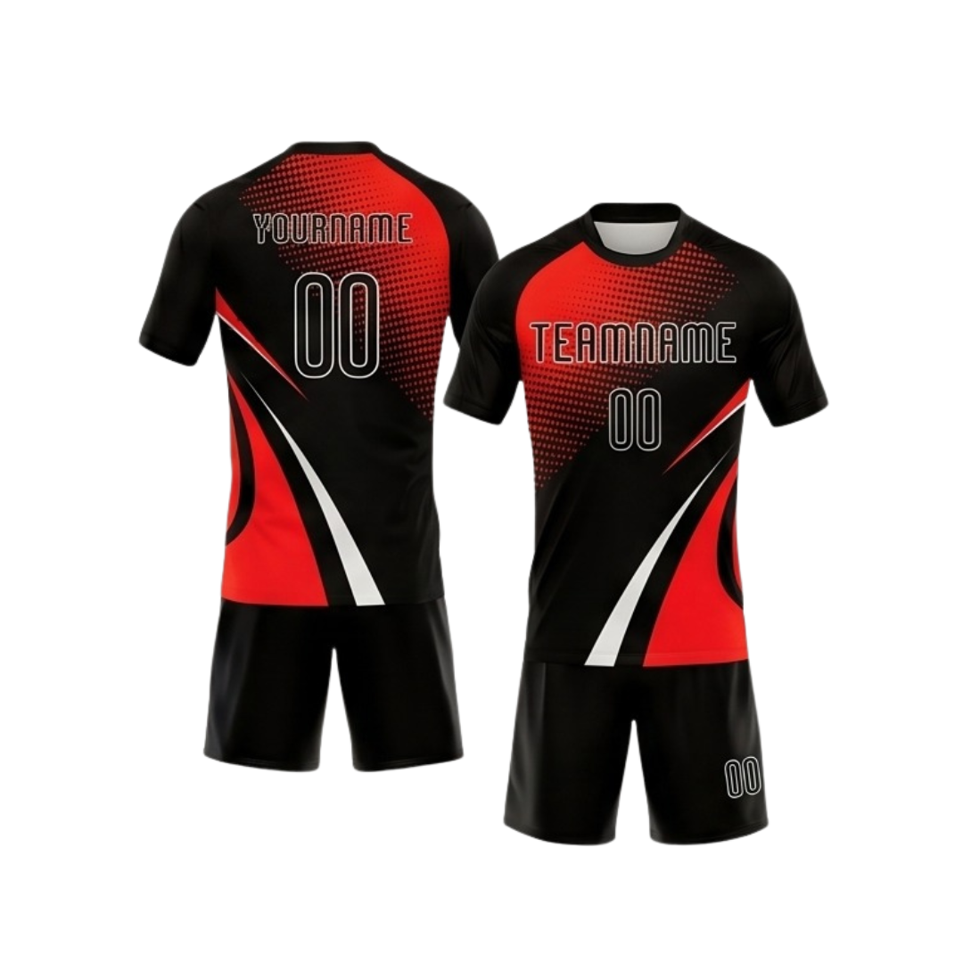Custom volleyball uniform ZS027 sublimated team kit jersey and shorts front and back view