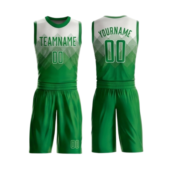 Basketball uniform ZS019 custom sublimated team kit jersey and shorts front and back view