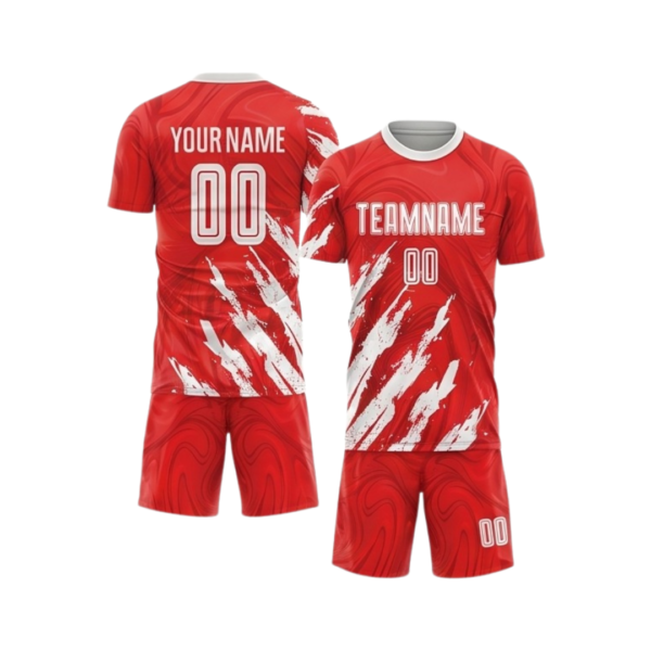 Custom soccer uniform ZS003 sublimated team kit jersey and shorts front and back view
