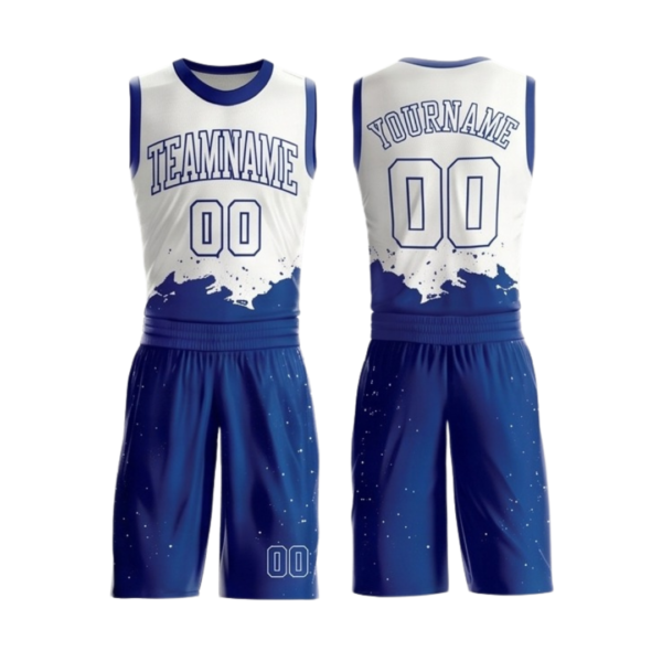 Basketball uniform ZS020 custom sublimated team kit jersey and shorts front and back view