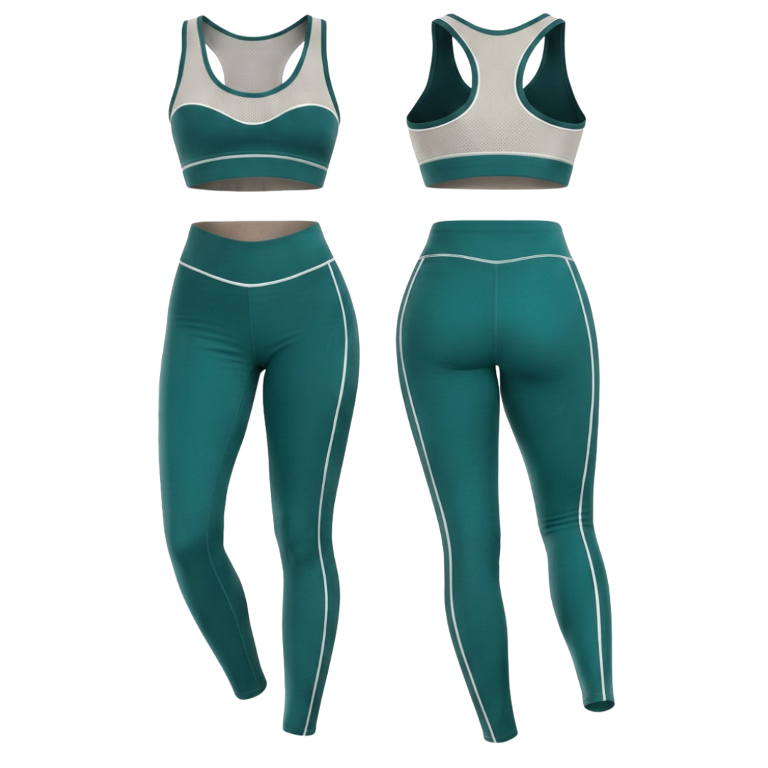 Custom sports bra and leggings set ZS060 activewear front and back view