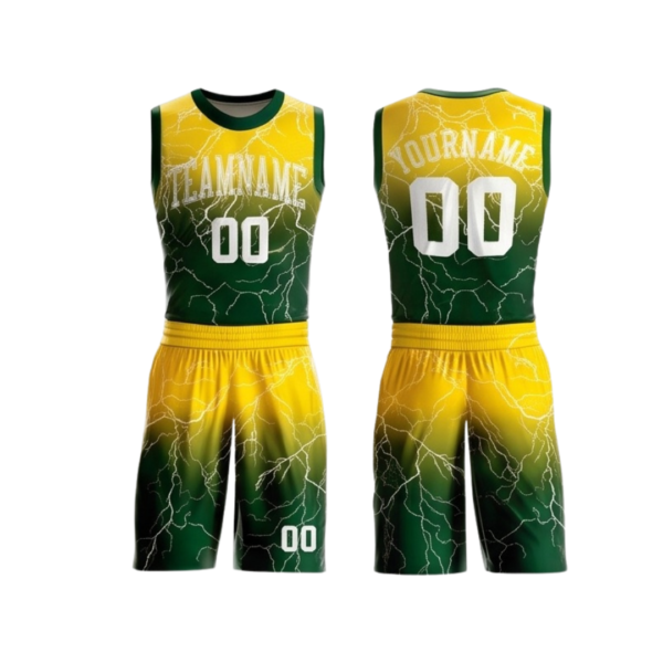 Basketball uniform ZS021 custom sublimated team kit jersey and shorts front and back view