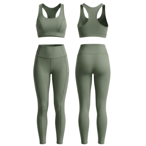 Custom sports bra and leggings set ZS061 activewear front and back view