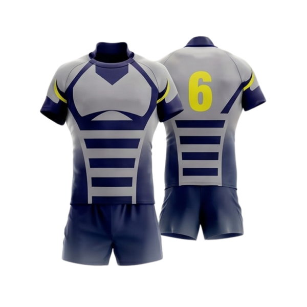 Rugby uniform ZS046 custom performance team kit jersey and shorts front and back view
