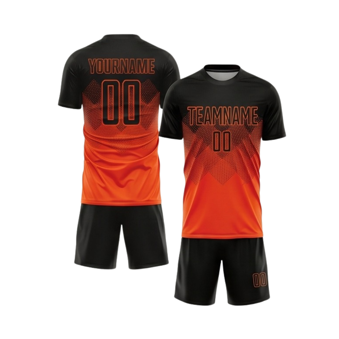 Custom soccer uniform ZS006 sublimated team kit jersey and shorts front and back view