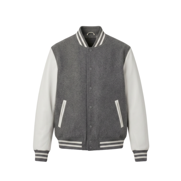Custom varsity jacket ZS142 wool body leather sleeves letterman style front view