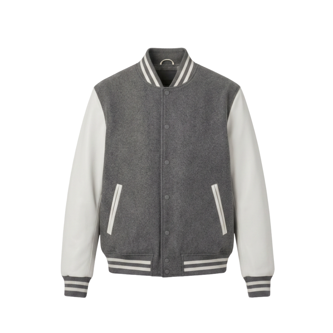 Custom varsity jacket ZS142 wool body leather sleeves letterman style front view