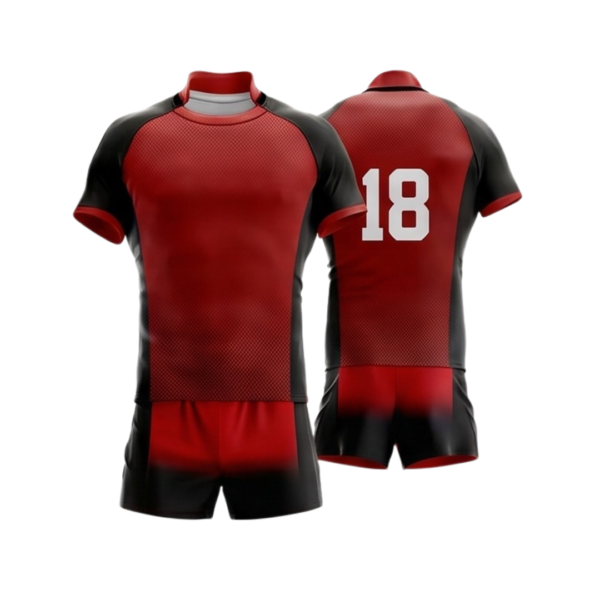 Rugby uniform ZS047 custom performance team kit jersey and shorts front and back view