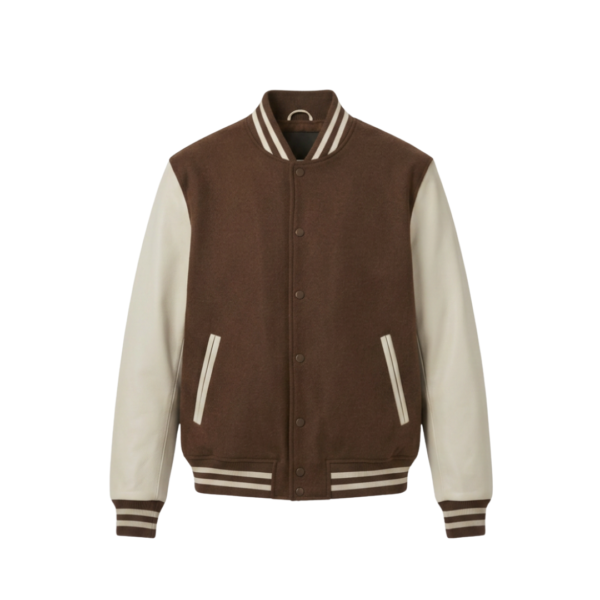 Custom varsity jacket ZS143 wool body leather sleeves letterman style front view
