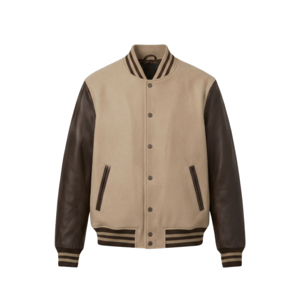 Custom varsity jacket ZS144 wool body leather sleeves letterman style front view