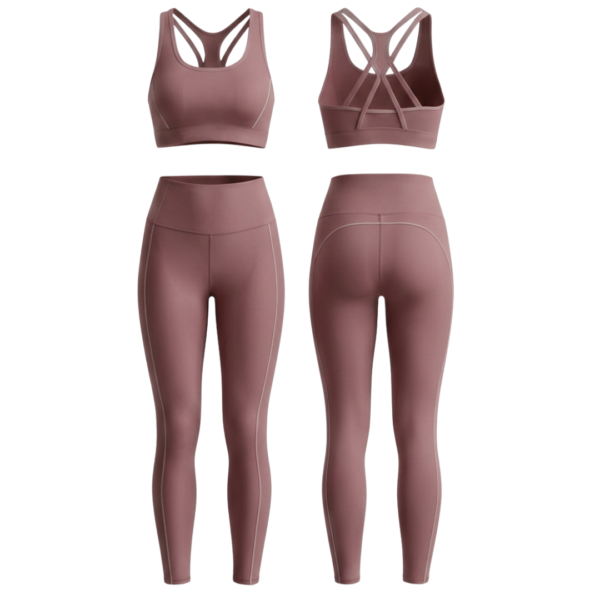 Custom sports bra and leggings set ZS064 activewear front and back view